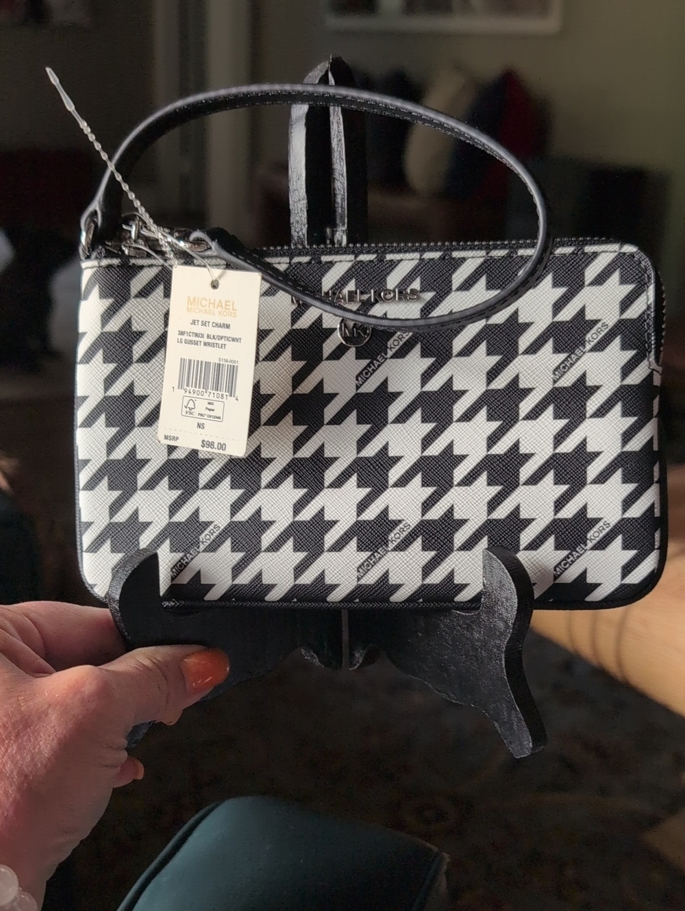 Michael Kors Black & White Houndstooth Wristlet NWT